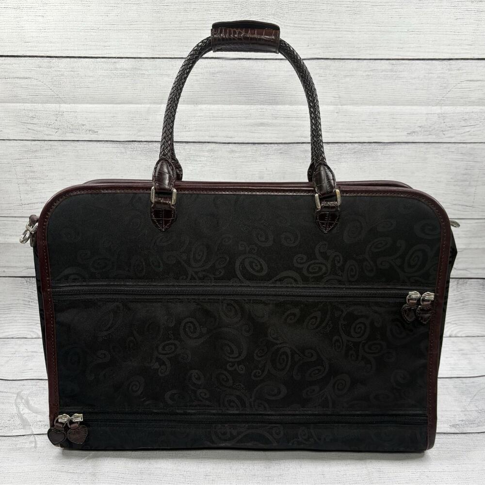 Brighton Rolling Business Laptop Weekend Carry-On Leather & Fabric Travel Bag - Picture 2 of 11
